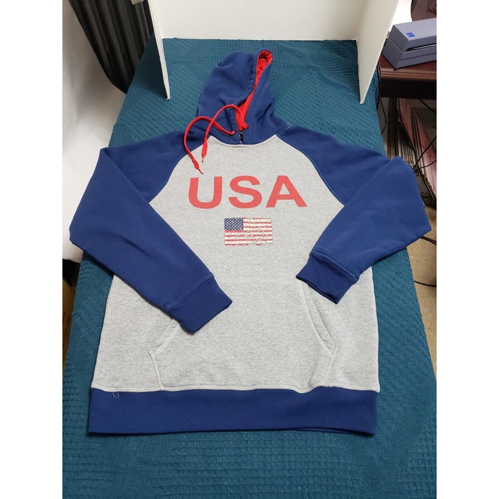 Mitre Mens Blue Long Sleeve Hoodie Sweater Sz Medium 100% Polyester USA America